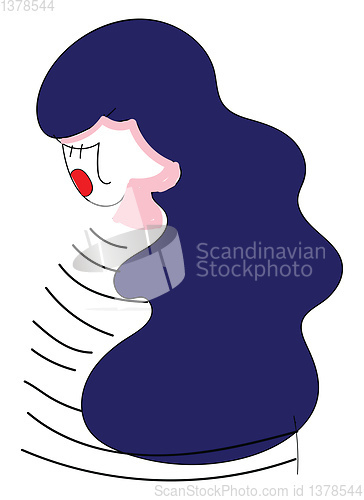 Image of Girl with long dark blue hair and red lips vector illustration o