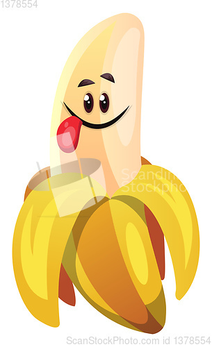 Image of Pealed banana with tongue out illustration vector on white backg