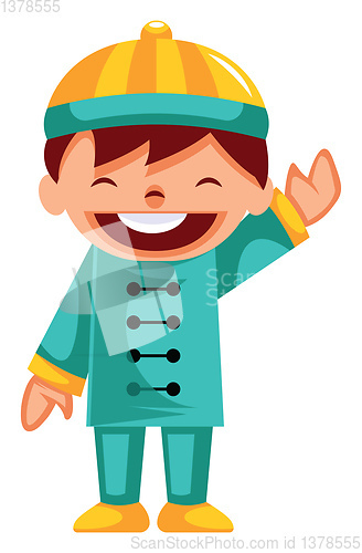 Image of Cute cartoon chinese boy vector illustartion on background