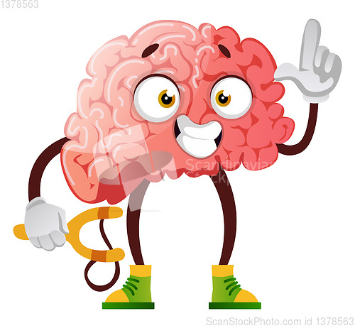 Image of Brain is playing with slingshot, illustration, vector on white b
