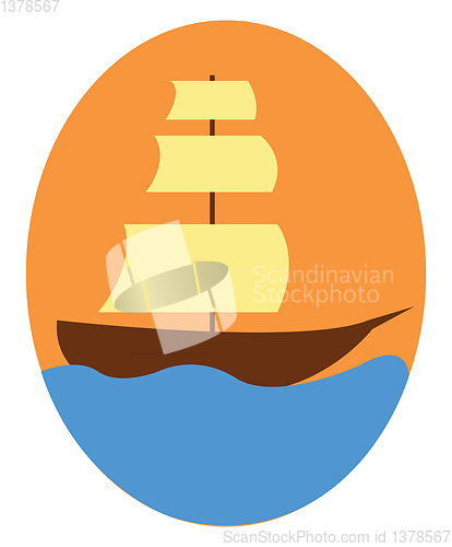 Image of Vintage sailor ship floating on blue water vector or color illus