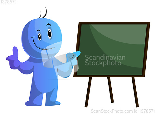 Image of Blue cartoon caracter and the board illustration vector on white