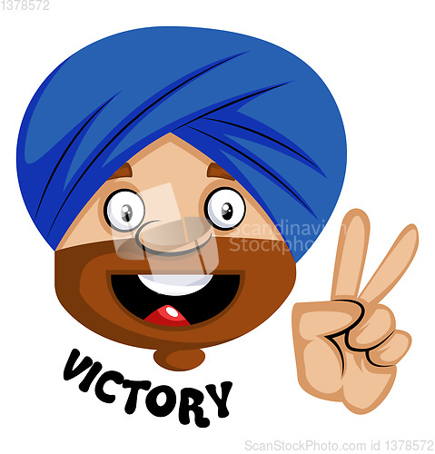 Image of Muslim human emoji with victory sign, illustration, vector on wh
