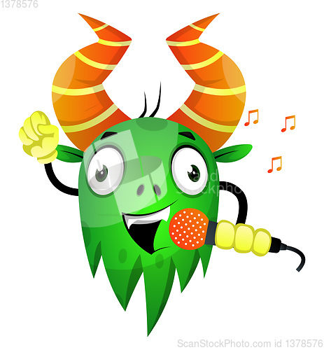 Image of Monster singing on microphone, illustration, vector on white bac