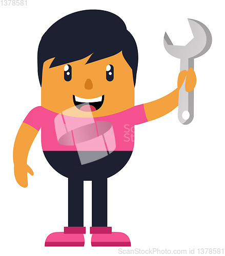 Image of Man with wrench, illustration, vector on white background.