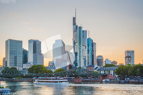 Image of Sunset skyline with Frankfurt embanment