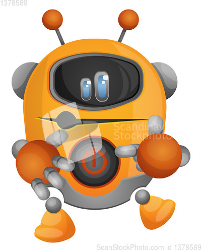 Image of Yellow robot showing his power button illustration vector on whi