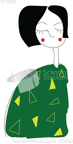 Image of Girl with black hair in green sweater vector illustration on whi