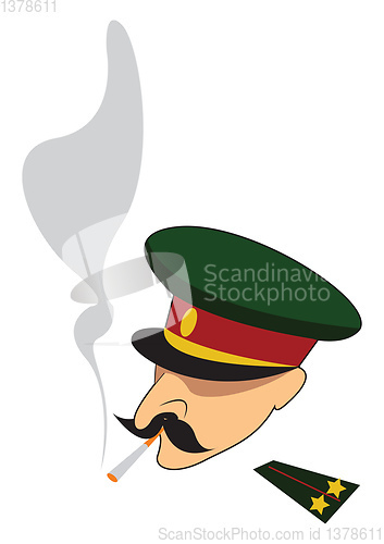 Image of An army officer smoking a long cigarette vector color drawing or
