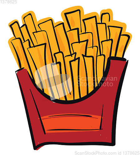 Image of French potato fries in a red box vector or color illustration