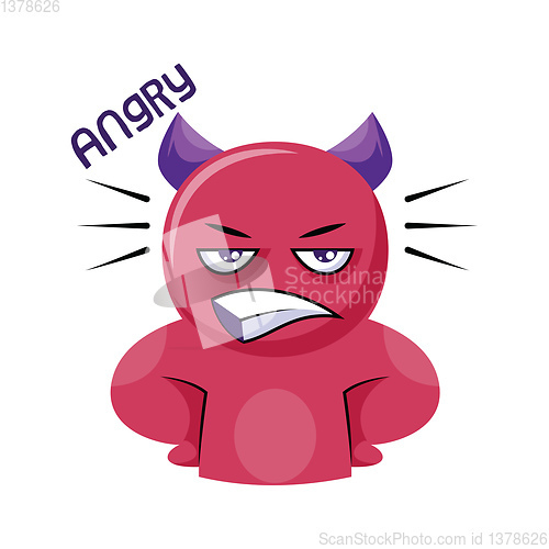 Image of Angry pink monster with purple horns vector illustration on a wh