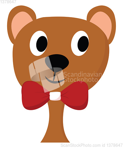 Image of Clipart of a cute teddy bear wearing a red bow-like ribbon vecto