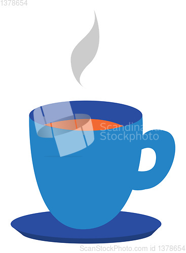 Image of Clipart of a blue teacup and saucer filled with the hot steaming