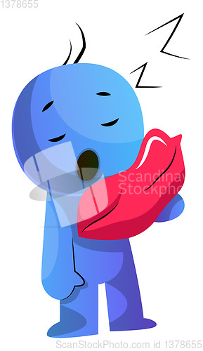 Image of Blue cartoon caracter with a pillow illustration vector on white