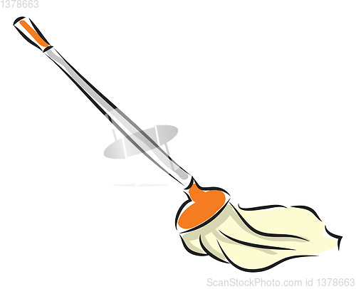 Image of Mop with grey and orange handle illustration vector on white bac