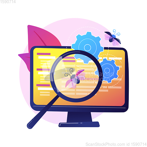 Image of Bug fixing and software testing vector concept metaphor.