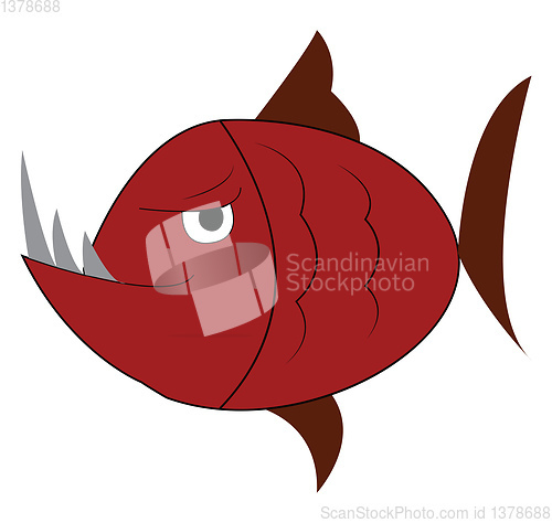 Image of An angry red fish with sharp long teeth vector color drawing or 