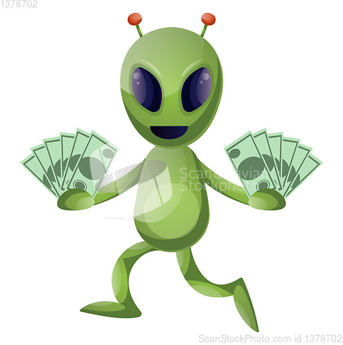 Image of Alien with money, illustration, vector on white background.