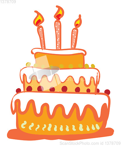 Image of Clipart of a beautiful three-layered birthday cake with three gl