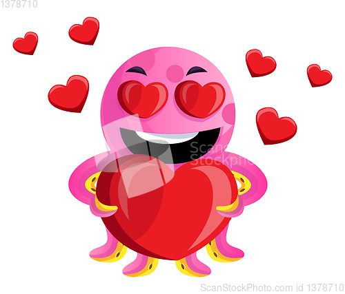 Image of Pink octopus in love illustration vector on white background