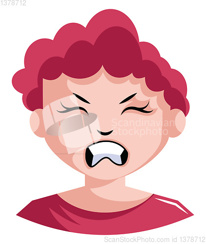 Image of Woman with red hair and in red top is very irritated illustratio