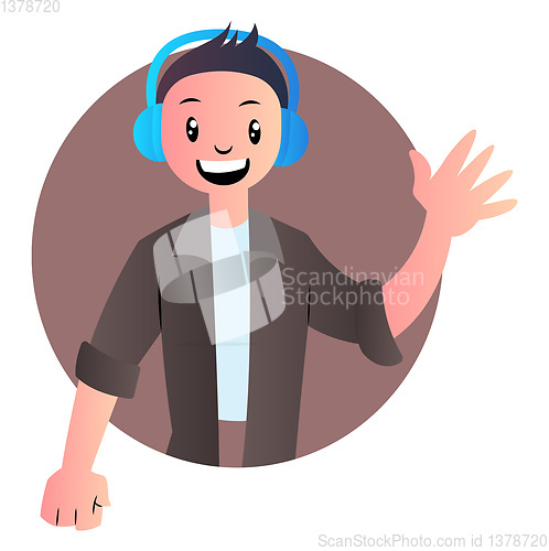 Image of Cute cartoon boy with headphones vector illustartion on white ba