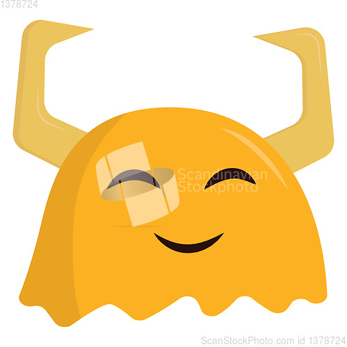 Image of Smiling yellow monster with horns print vector on white backgrou