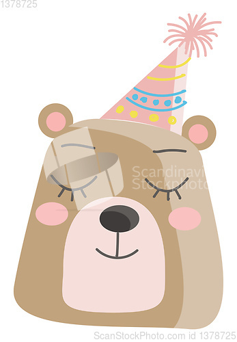Image of A cute grizzly bear is enjoying birthday party with his party ha