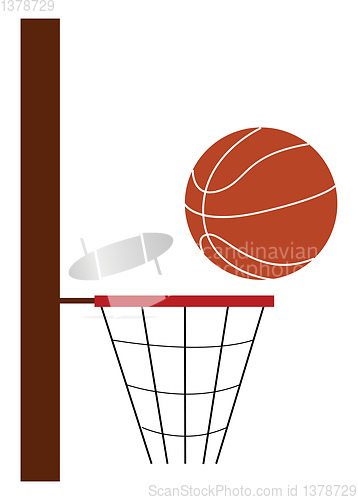 Image of Basketball net and ball depicting a game is in progress vector c