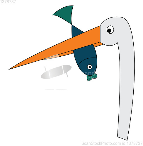 Image of A crane holding a green fish in its mouth vector or color illust