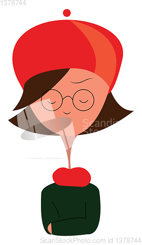 Image of A little girl wearing a red cap and black sweater during winter 