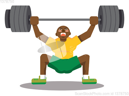 Image of Black man doing snatch with weights, illustration, vector on whi