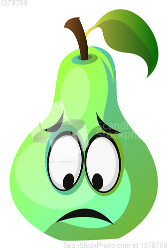 Image of Green pear cartoon face sad illustration vector on white backgro