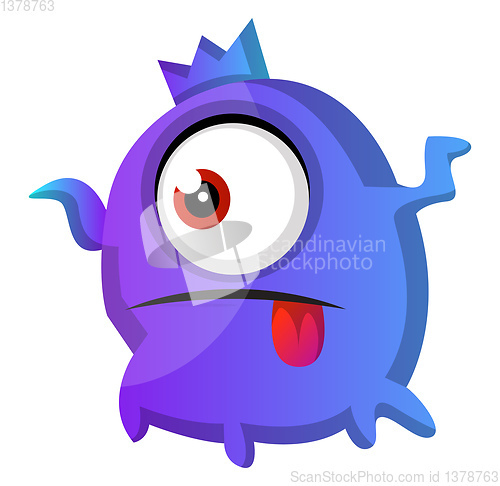 Image of One eyed purple monster with tongue out illustration vector on w