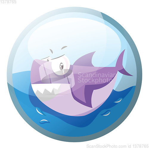 Image of Cartoon character of an angry purple shark in the water vector i