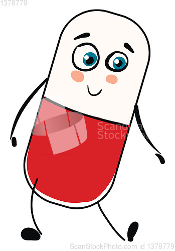 Image of Smiling red and white pill vector illustration on white backgrou