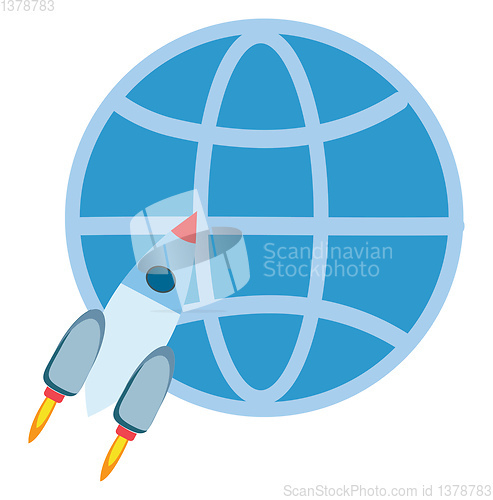 Image of Flying white rocket in front of a blue circle  vector illustrati
