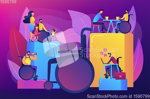 Image of Social adaptation of disabled people concept vector illustration