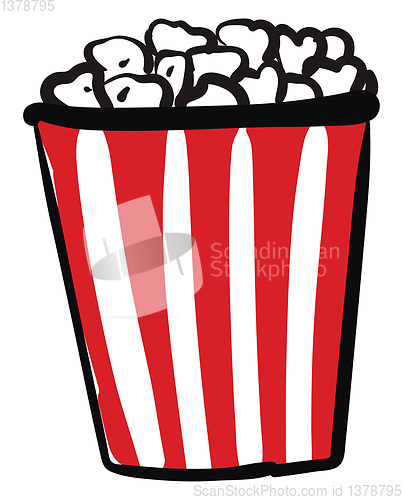 Image of Red and white straped box of popcorn vector illustration on a wh