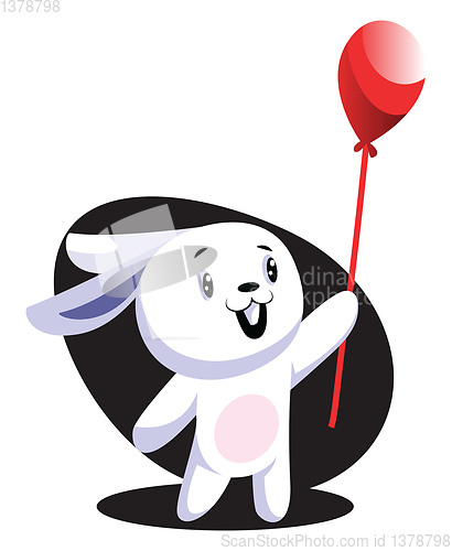 Image of White easter rabbit holding red balloon illustration web vector 