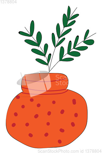 Image of Orange dotted vase with plant inside vector illustration on whit