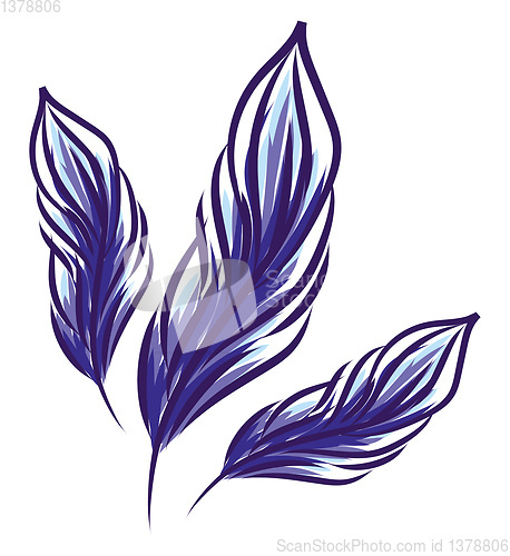 Image of Painting of three blue feather vector or color illustration