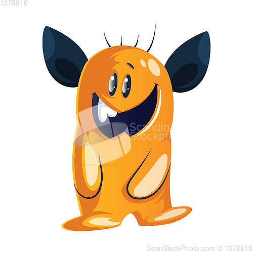 Image of Goofy-looking  yellow cartoon monster with big  black ears white