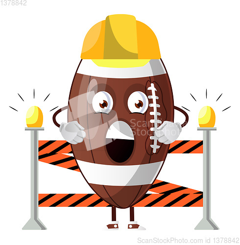 Image of Rugby ball with closed road sign, illustration, vector on white 