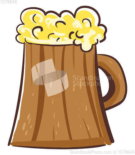 Image of Image of beer in wooden cup, vector or color illustration.