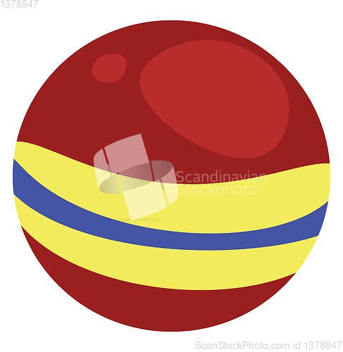 Image of A big red decorative ball with designs of yellow and blue band-l