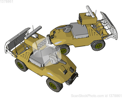 Image of 3D vector illustration on white background of military missile l