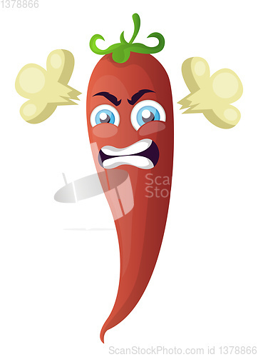 Image of Mad cartoon chilli illustration vector on white background