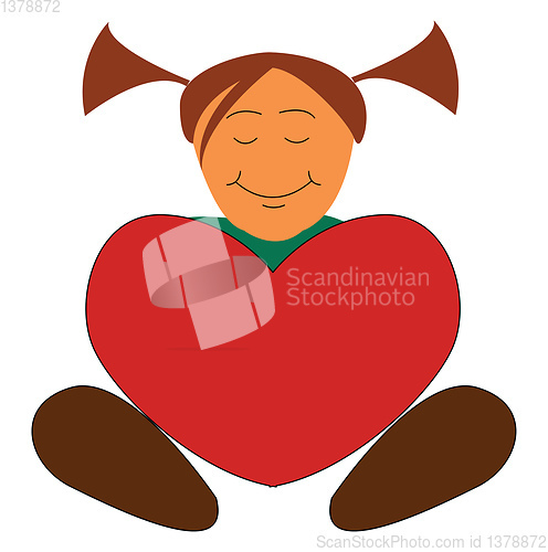 Image of A little girl holds a big red-colored heart vector or color illu