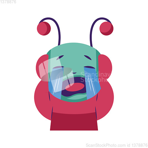 Image of Crying pink and blue monster vector sticker illustration on a wh
